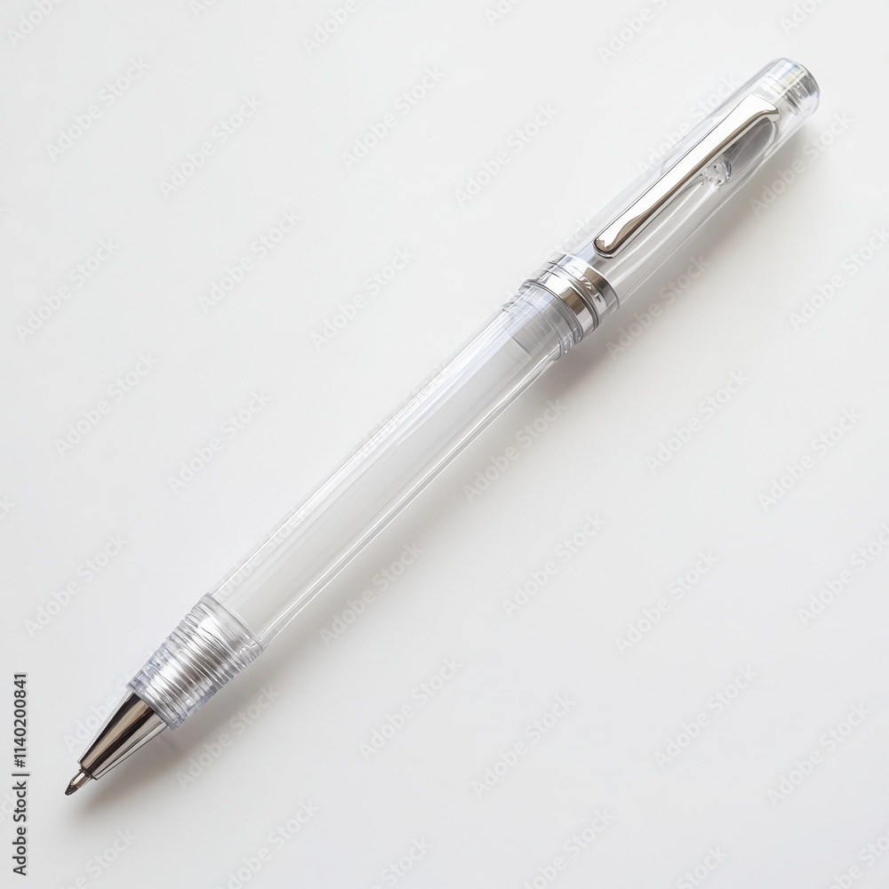 A modern gel pen with a smooth ink flow and a clear barrel on a white background A modern gel pen with a smooth ink flow and a clear barrel on a white background