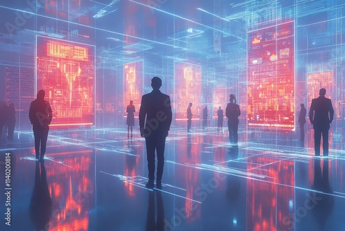 Wallpaper Mural Futuristic digital environment with silhouettes exploring data displays. Torontodigital.ca