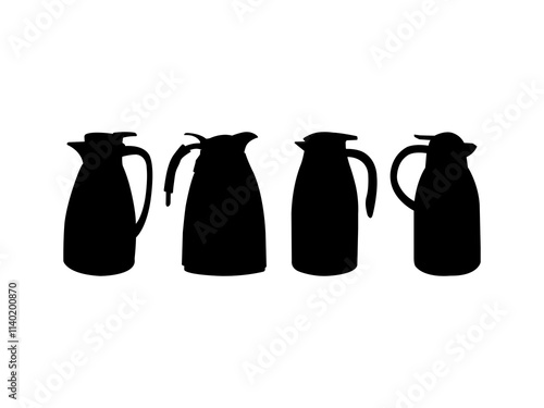 Flask Thermos Bottle Silhouette. Thermos Hot Water Bottle Silhouette Isolated On A White Background.