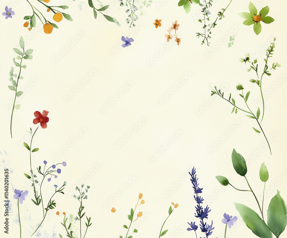 手描き水彩の野の花、タイトルバック。Generative AI 手描き水彩の野の花、タイトルバック。Generative AI