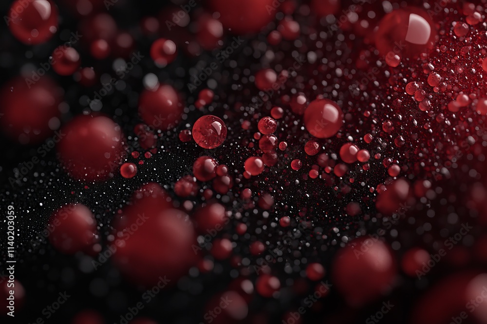 Close-up of red and white bubbles floating in a liquid, creating an abstract and artistic texture. Close-up of red and white bubbles floating in a liquid, creating an abstract and artistic texture.