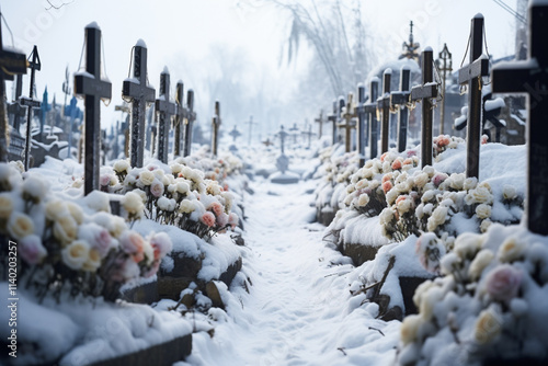 Cemetery in winter,.  photo