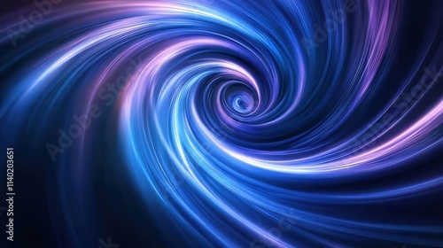 Abstract swirling blue and purple light vortex.