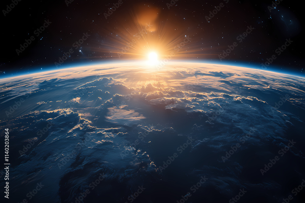 In the sky, an airplane is flying over the earth. In the sky, an airplane is flying over the earth.