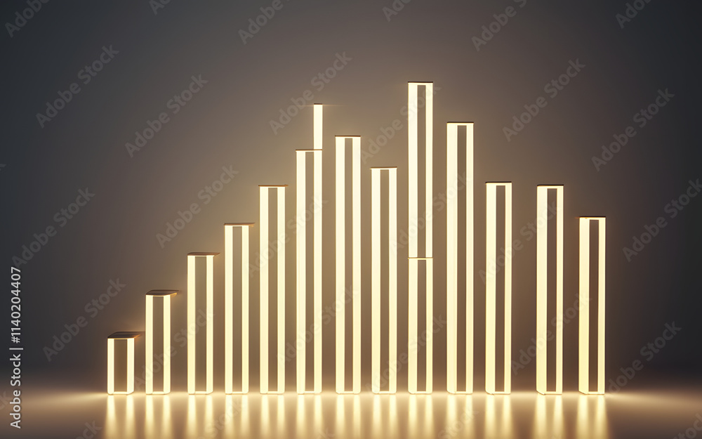 A ladder of success, made entirely of glowing bar charts, ascending into a radiant light source A ladder of success, made entirely of glowing bar charts, ascending into a radiant light source