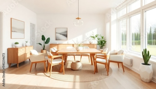 Wallpaper Mural Scandinavian Style - Dining Room Interior Design With Scandinavian Concept - Hotel Dining Room - Apartment Dining Room Interior With Table Chair Place - Interior Design Torontodigital.ca