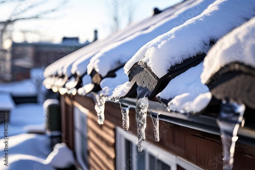 9 problematic ice buildup on roof edges causing potential damage photo