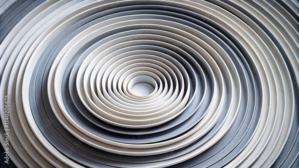 Fototapeta premium Abstract Concentric Circles Portrait, Gray White Circular Design, Modern Geometric Portrait Photography