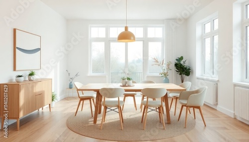 Wallpaper Mural Scandinavian Style - Dining Room Interior Design With Scandinavian Concept - Hotel Dining Room - Apartment Dining Room Interior With Table Chair Place - Interior Design
 Torontodigital.ca