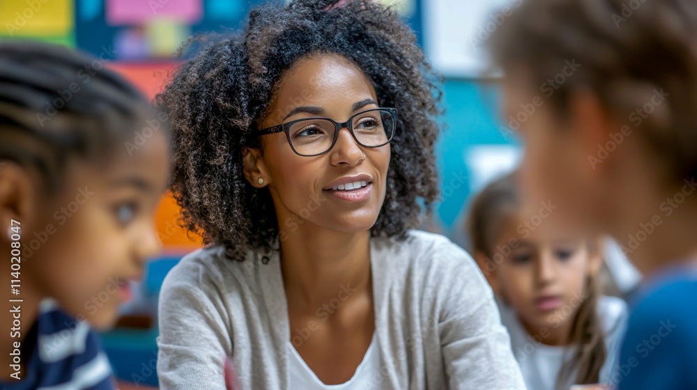 Teacher Engaging with Students in a Dynamic Classroom Setting, Fostering Interactive Learning. Teacher Engaging with Students in a Dynamic Classroom Setting, Fostering Interactive Learning.