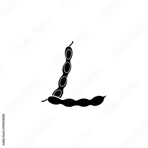 Long Beans silhouette icon logo. Vegetable Icon vector on black color