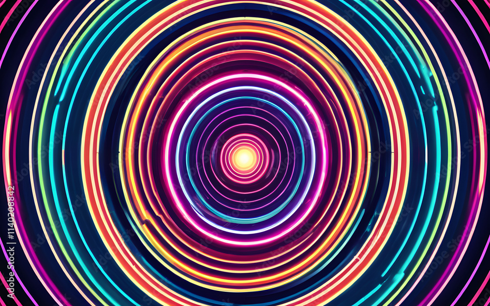 Concentric circles expanding outward, radiating energy waves in gradient neon tones Concentric circles expanding outward, radiating energy waves in gradient neon tones