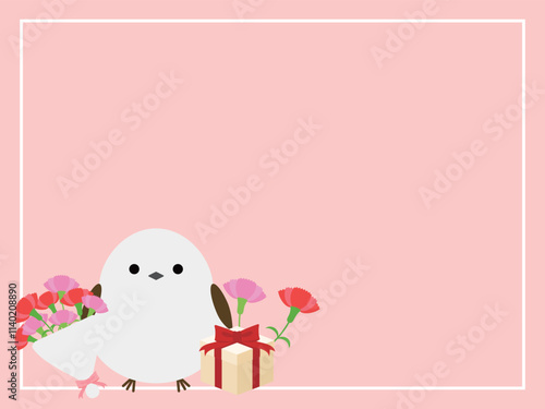かわいいシマエナガと母の日の背景