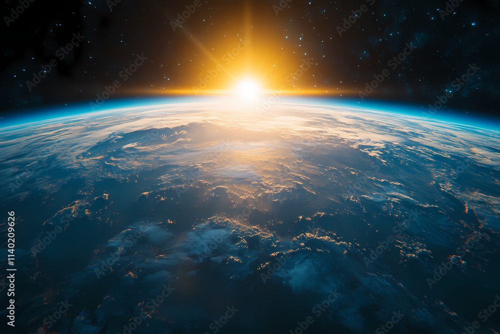 In the sky, an airplane is flying over the earth. In the sky, an airplane is flying over the earth.