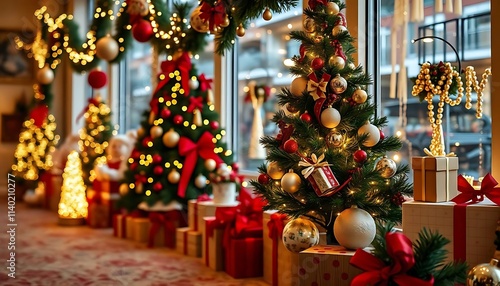 Festive Christmas Trees: A Warm and Elegant Holiday Scene
