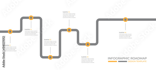 Infographic roadmap design template. Business Timeline of 6 Important Business Events annual business presentation. Vector illustration