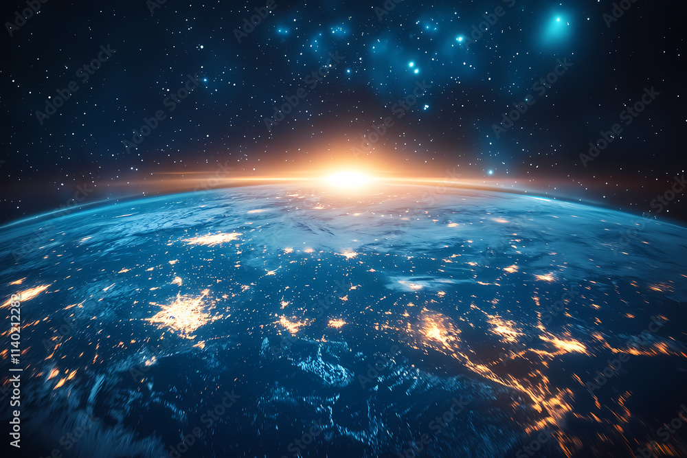In the sky, an airplane is flying over the earth. In the sky, an airplane is flying over the earth.