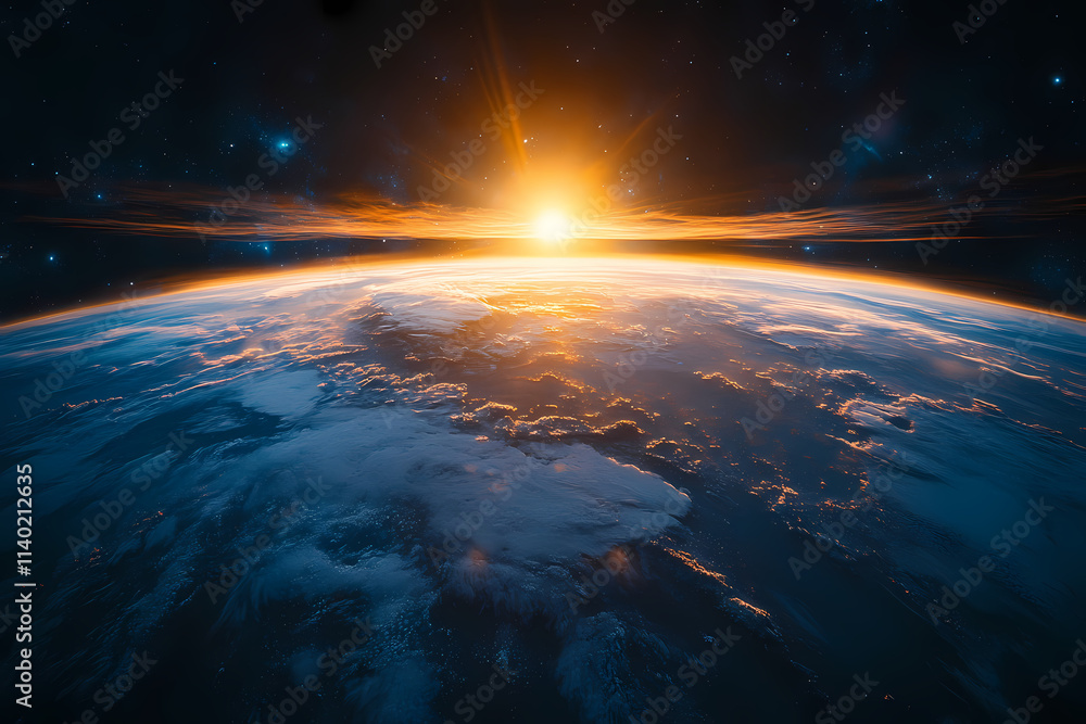 In the sky, an airplane is flying over the earth. In the sky, an airplane is flying over the earth.