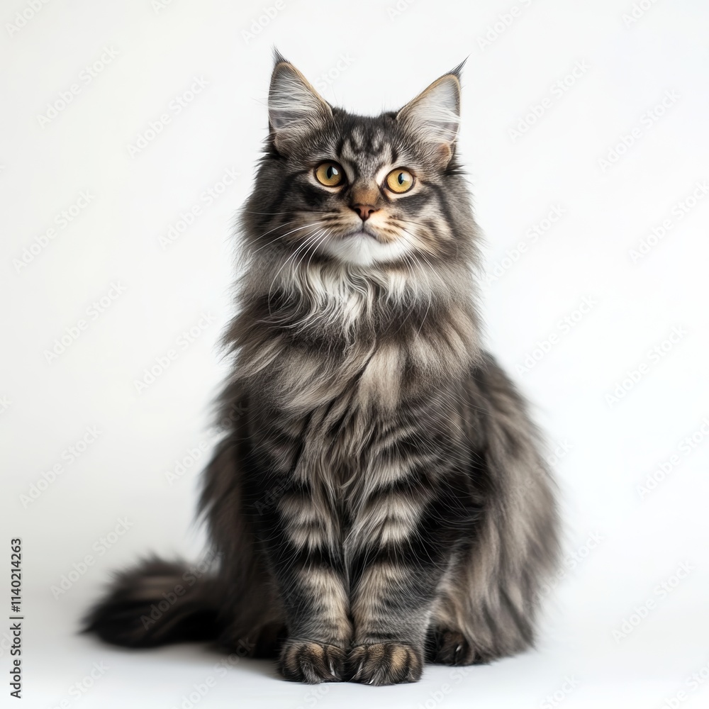 domestic cat sitting and looking at camera on white background domestic cat sitting and looking at camera on white background