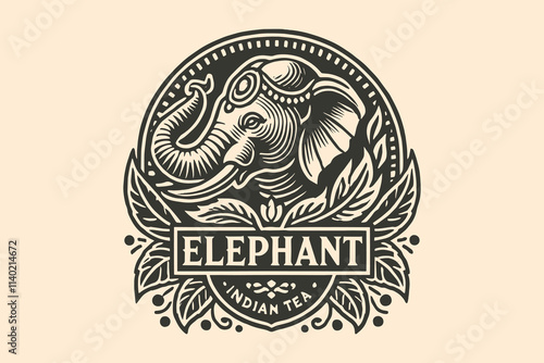 Vintage black  Indian elephant emblem, monochrome vector design