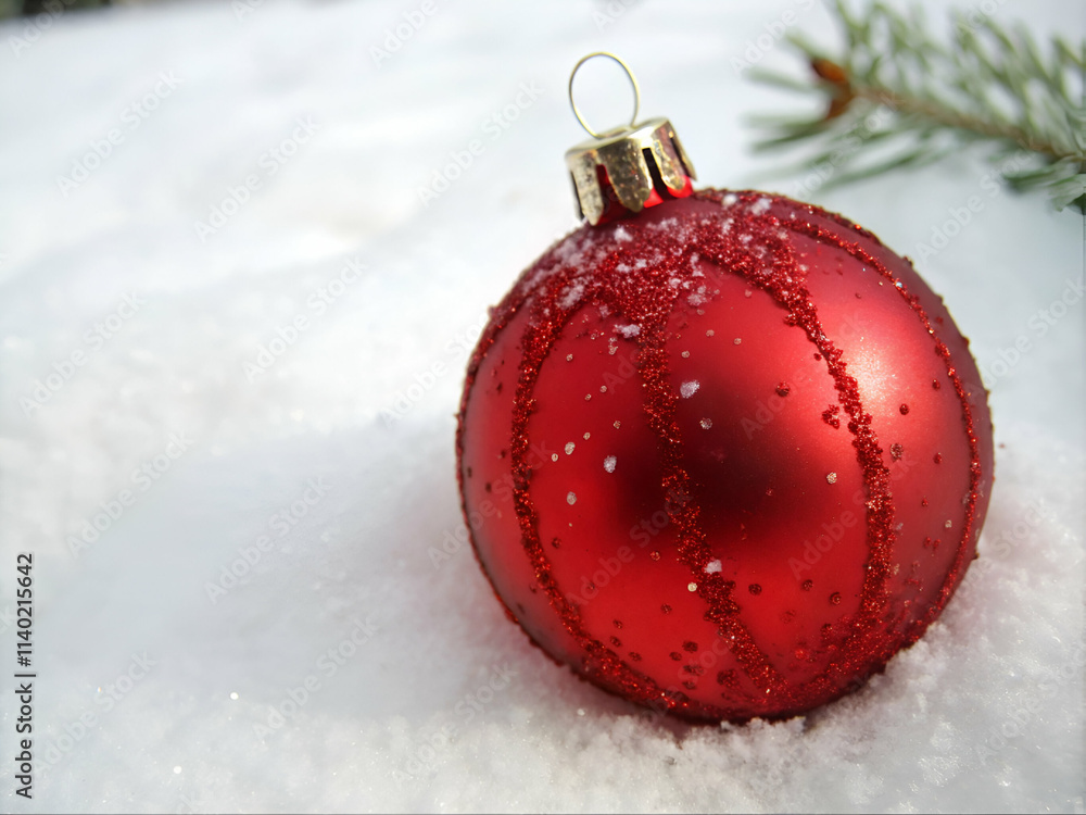red christmas ball with snow red christmas ball with snow
