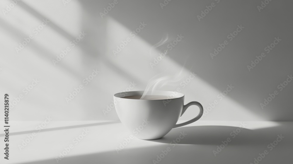 27.Simple white porcelain cup filled with freshly brewed tea, placed against a bright white background; gentle steam visible above, with soft shadows giving a fresh, classic look ideal for a cozy 27.Simple white porcelain cup filled with freshly brewed tea, placed against a bright white background; gentle steam visible above, with soft shadows giving a fresh, classic look ideal for a cozy