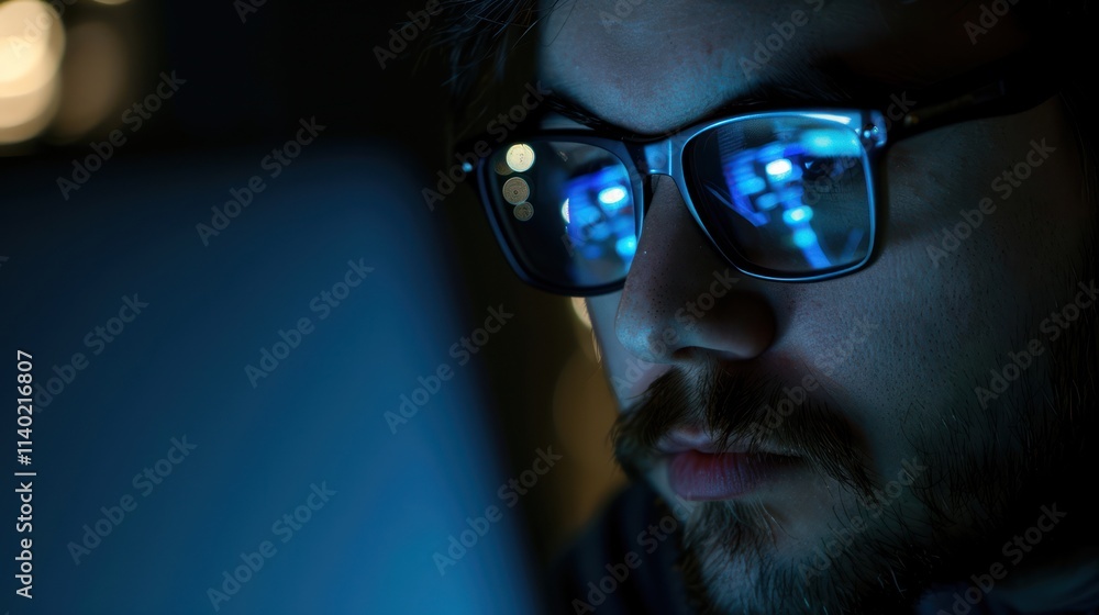 Man Wearing Glasses Looking at Laptop Man Wearing Glasses Looking at Laptop