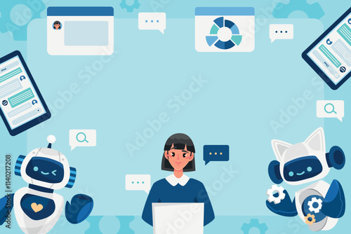 Hand drawn flat ai chatbot composition