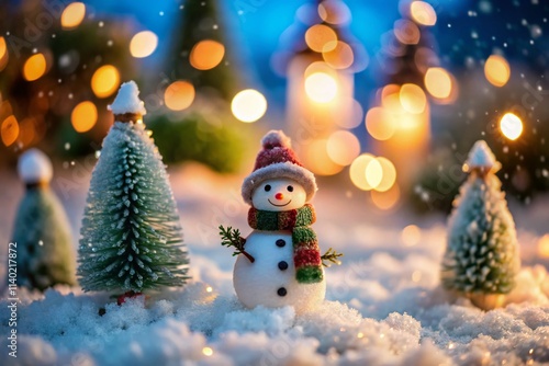 Adorable Mini Olaf Snowman Tilt-Shift Photo - Winter Wonderland, Cute Snow Figure, Miniature Scene