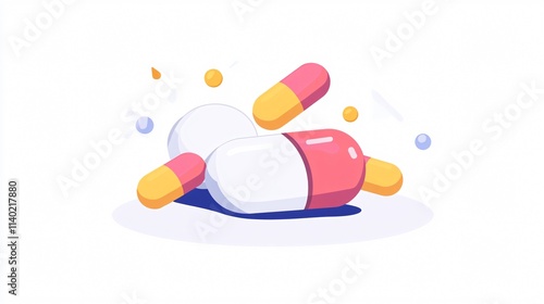 Medical White Pills 2D Vector Isolated Illustration for Designs and Projects