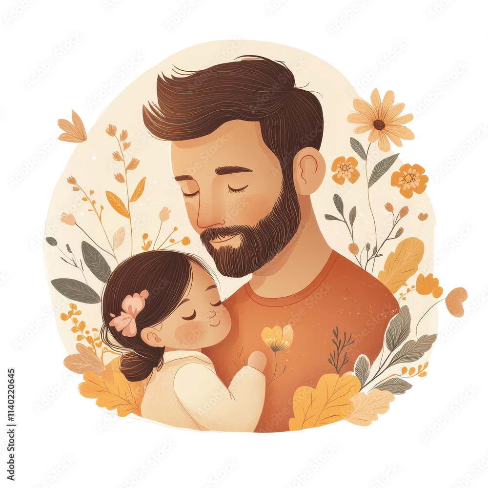 Father and daughter hugging with watercolor wildflowers clipart illustration for fathers day concept on transparent background Father and daughter hugging with watercolor wildflowers clipart illustration for fathers day concept on transparent background