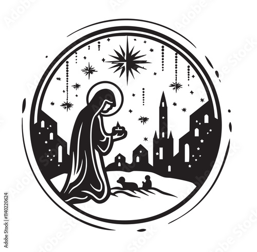 Virgin Mary cartoon icon Vector illustration
