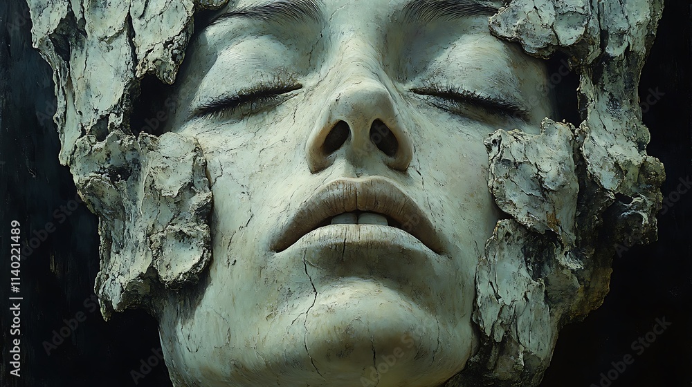Womans Face Emerging From Cracked Bark Texture Womans Face Emerging From Cracked Bark Texture