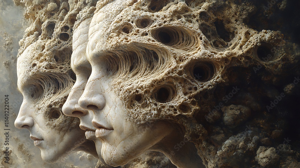 Stone Faces Emerging From Ancient Rock Formations Stone Faces Emerging From Ancient Rock Formations
