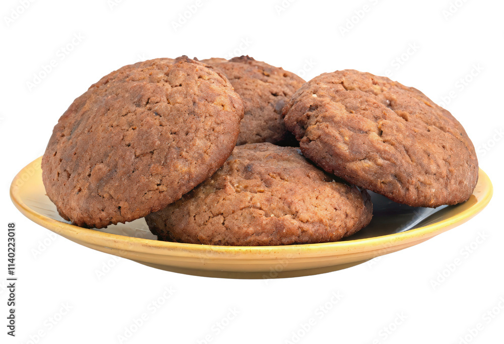 Chocolate Chip Cookies on Yellow Plate isolated with transparent background Chocolate Chip Cookies on Yellow Plate isolated with transparent background