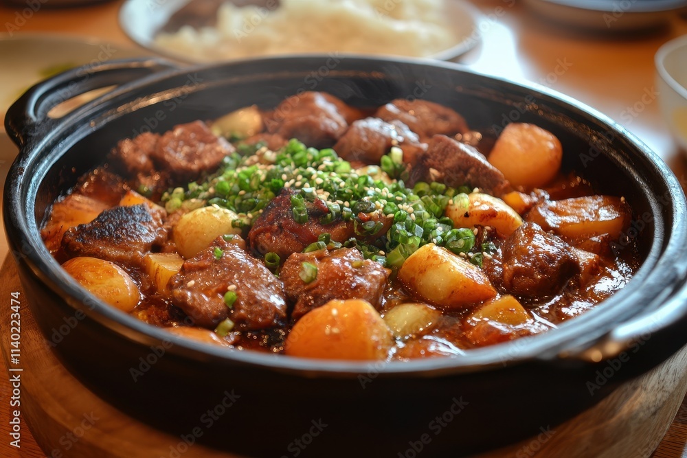 Korean dishes budae jjigae and galbitang in pots Korean dishes budae jjigae and galbitang in pots