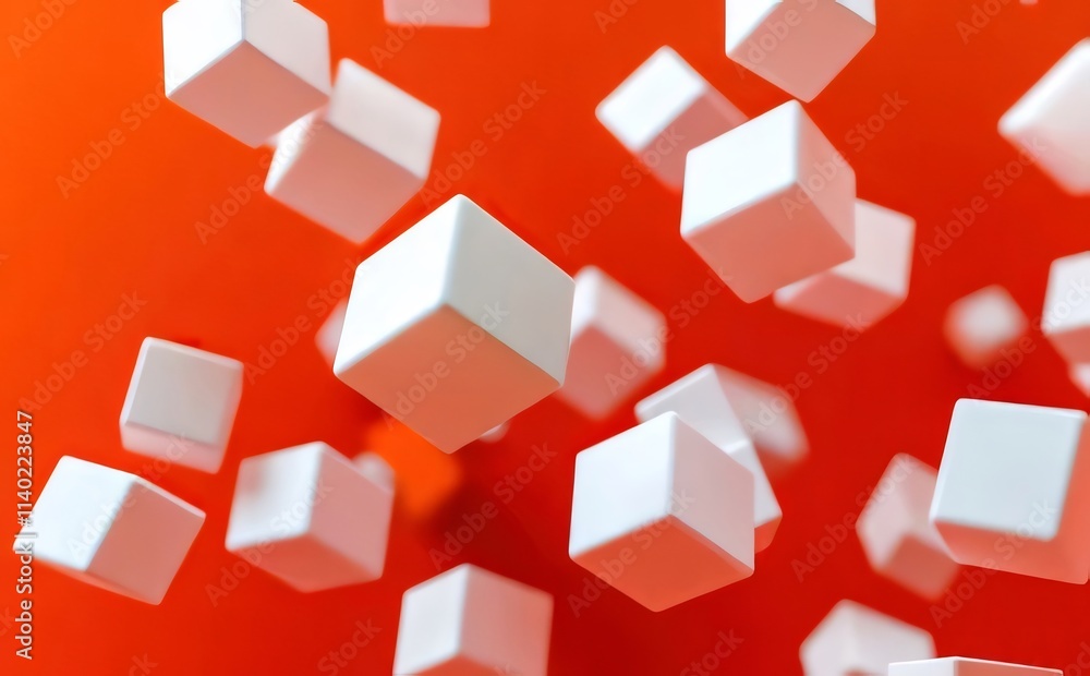 Abstract 3D rendering of white cubes falling on orange background. Abstract 3D rendering of white cubes falling on orange background.