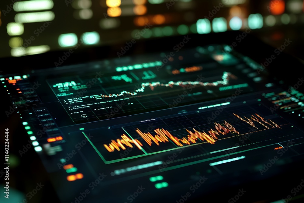 Fototapeta premium Financial analysis with digital reports and market trends displayed on tablet