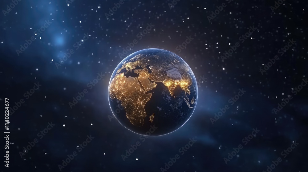 Obraz premium Detailed representation of planet Earth with vivid geography, bright oceans, and landmasses, set against a dark blue backdrop