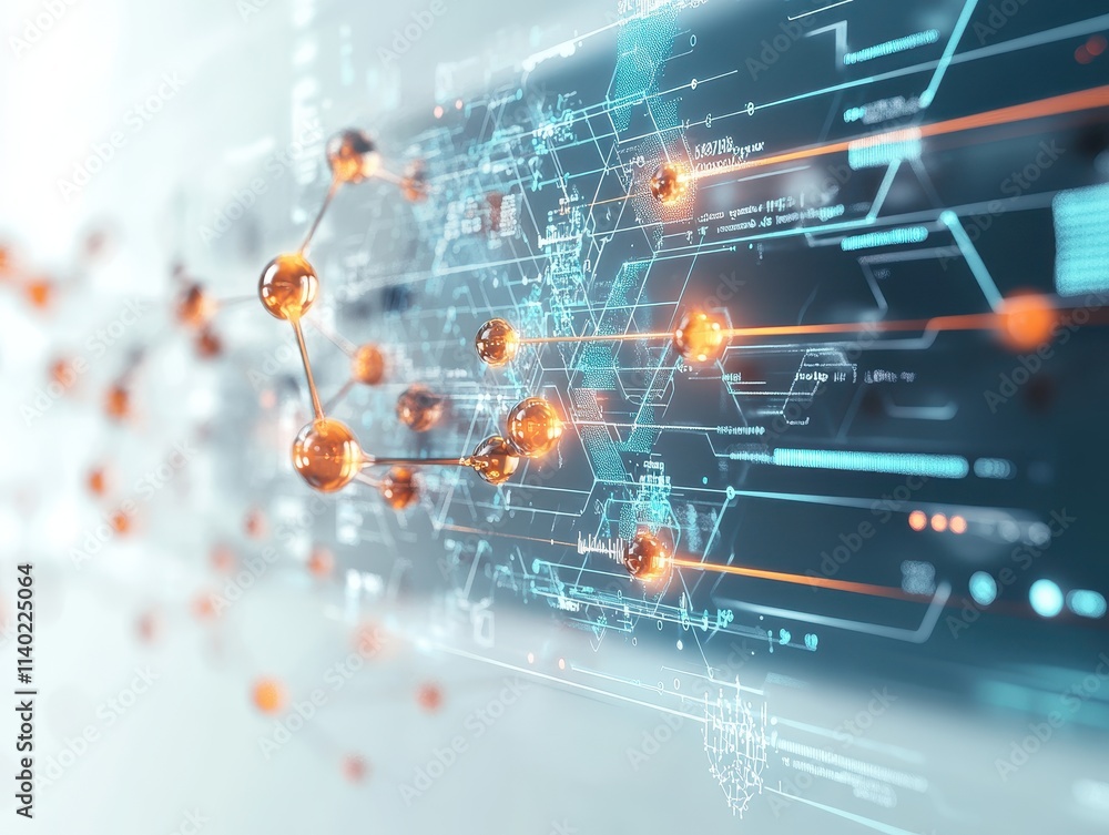 Abstract representation of molecular structures and digital technology. Abstract representation of molecular structures and digital technology.