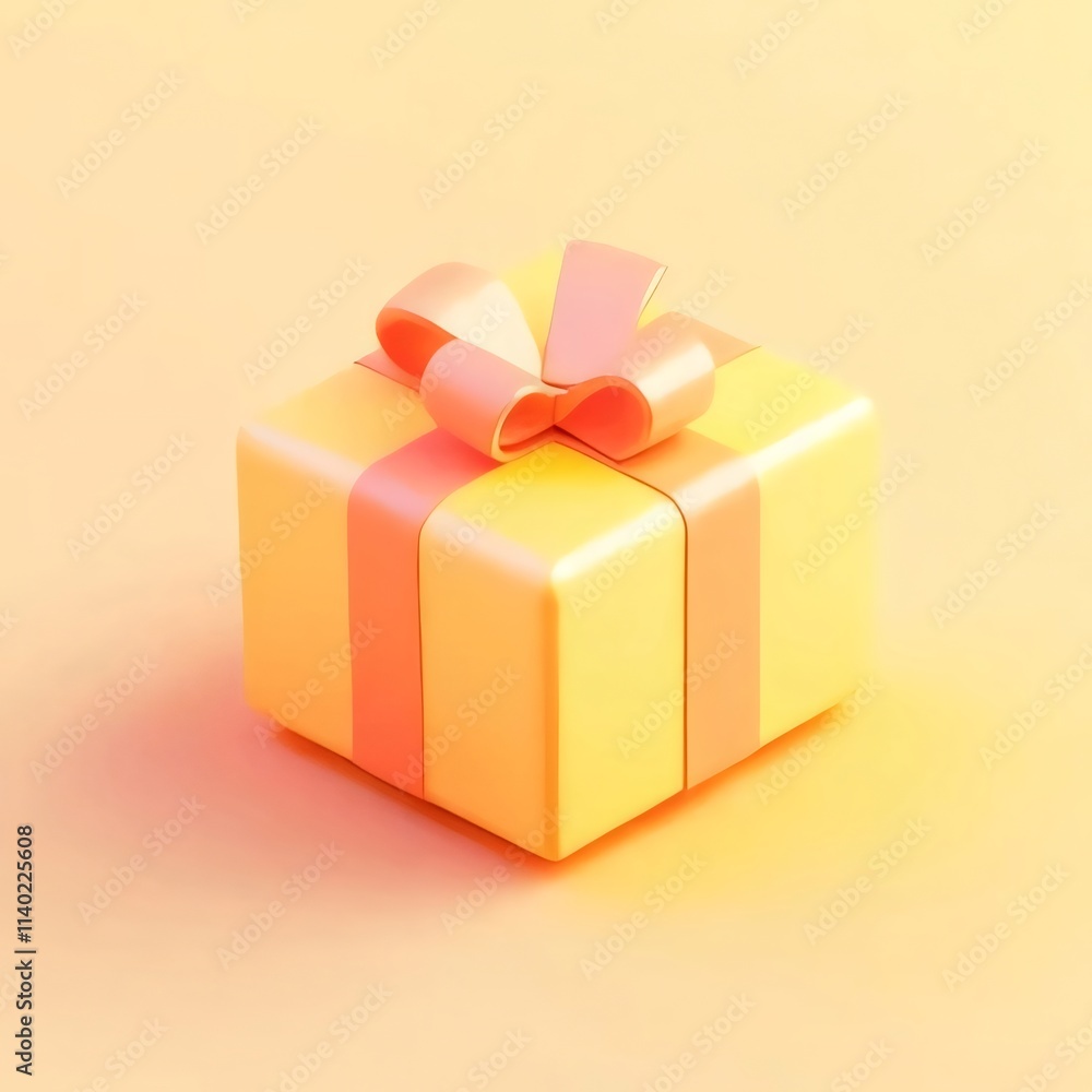 Yellow gift box with pink ribbon bow on pastel background. Yellow gift box with pink ribbon bow on pastel background.