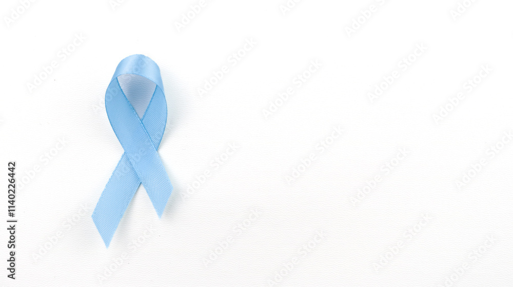 Blue ribbon on white background prostate cancer awareness concept Blue ribbon on white background prostate cancer awareness concept