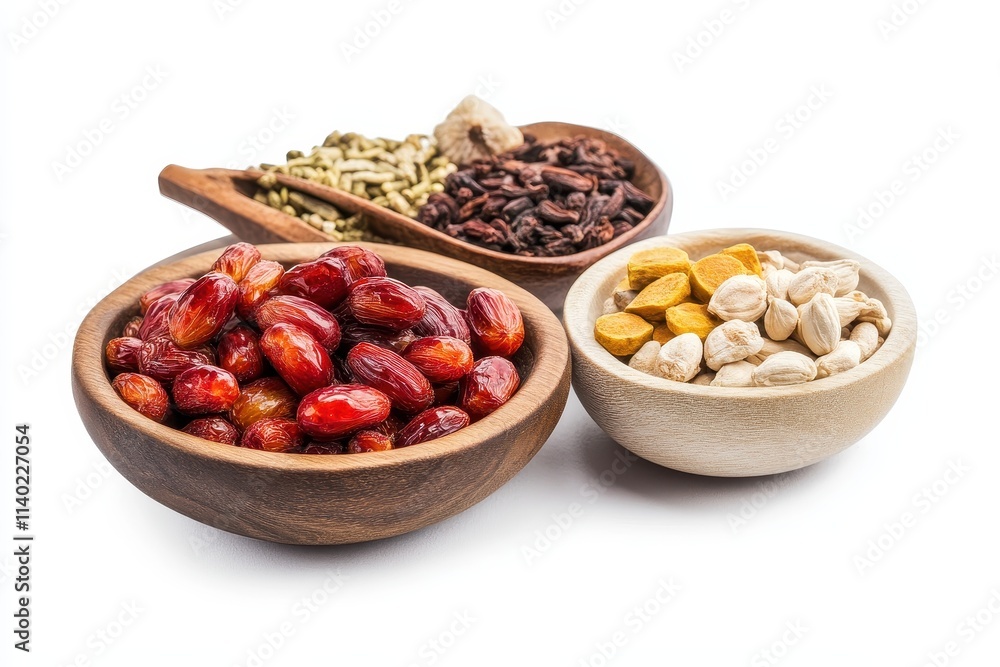 Sour jujube kernel in traditional Chinese medicine on a light backdrop Sour jujube kernel in traditional Chinese medicine on a light backdrop