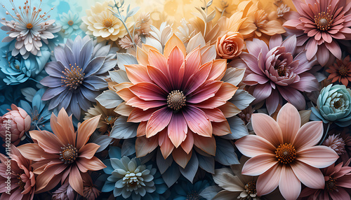 Whimsical Floral Artwork with a Playful and Dreamy Quality.
 photo