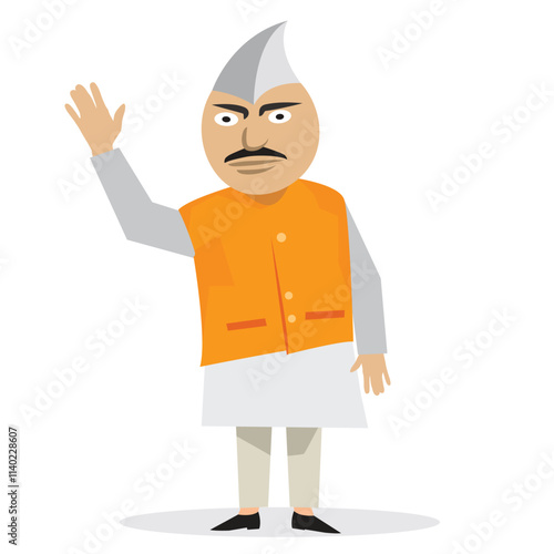 Indian politician waving hand, vote-election related illustration