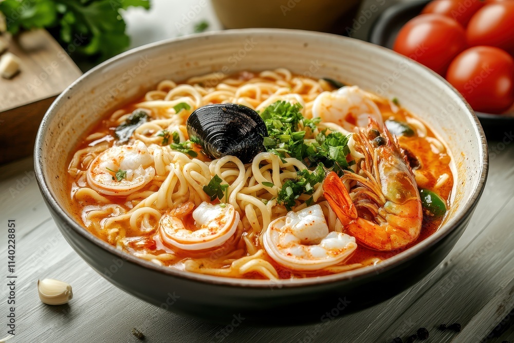 Korean spicy seafood noodle dish Korean spicy seafood noodle dish