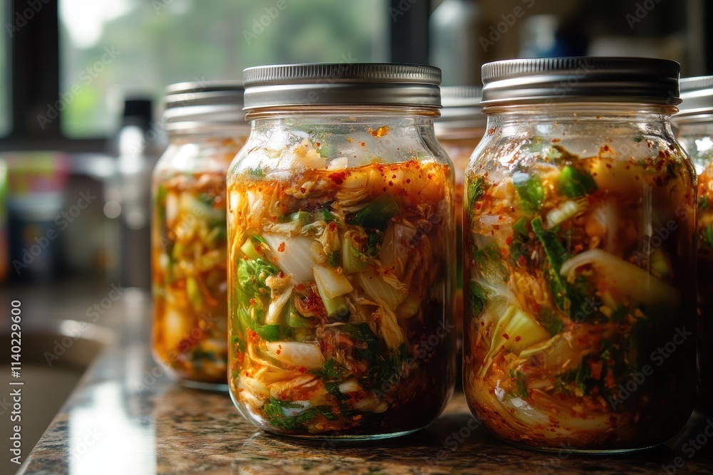 Korean staple kimchi consists of napa cabbage radish chili powder onions garlic ginger and salted seafood Korean staple kimchi consists of napa cabbage radish chili powder onions garlic ginger and salted seafood