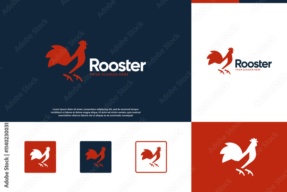 Obraz premium rooster character logo , modern farm symbol , negative space style , graphic vector template.