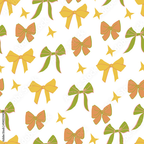 Vector seamless pattern with cute holiday bows on white isolated background. Multicolored repeating pattern with ribbons. Design for textiles, wrapping paper and wallpaper.