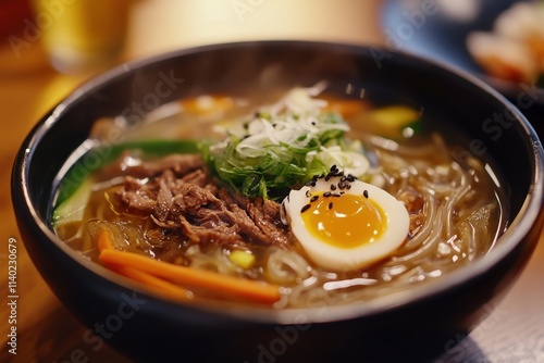 Korean stir fried glass noodles also known as Japchae